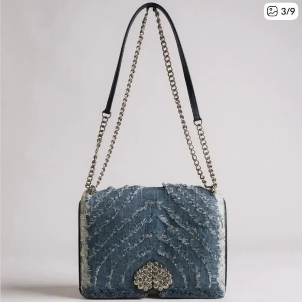 Kate Spade Denim Amelia Jeweled Shoulder Bag w/ Crystal Spade - Picture 4 of 16